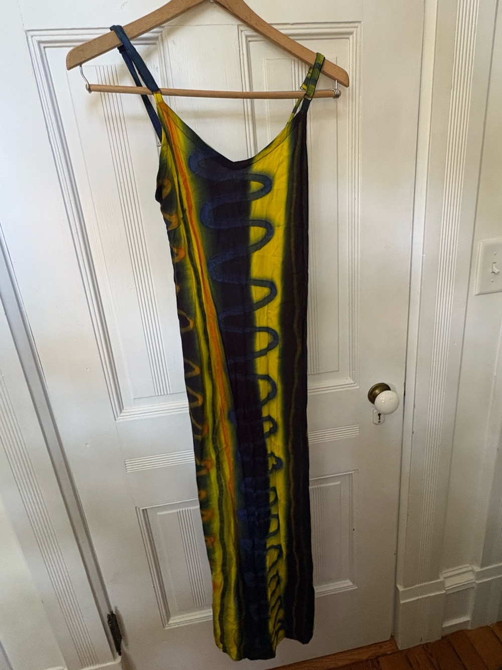 Sleeveless Yellow and Blue Tie-Dye Maxi Dress
